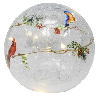 Crackel Glass LED Globe - Crackle Glass LED Globe - Birds on Boughs