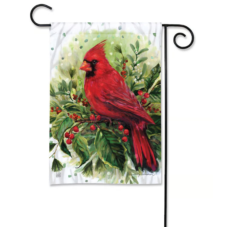 Cardinal on Winter Bough Garden Flag