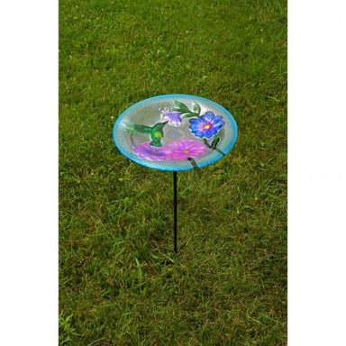 Hummingbird Glass Bird Bath w/ Stake