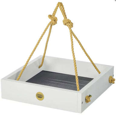 Modern Farmhouse Small Hanging Platform Bird Feeder in White