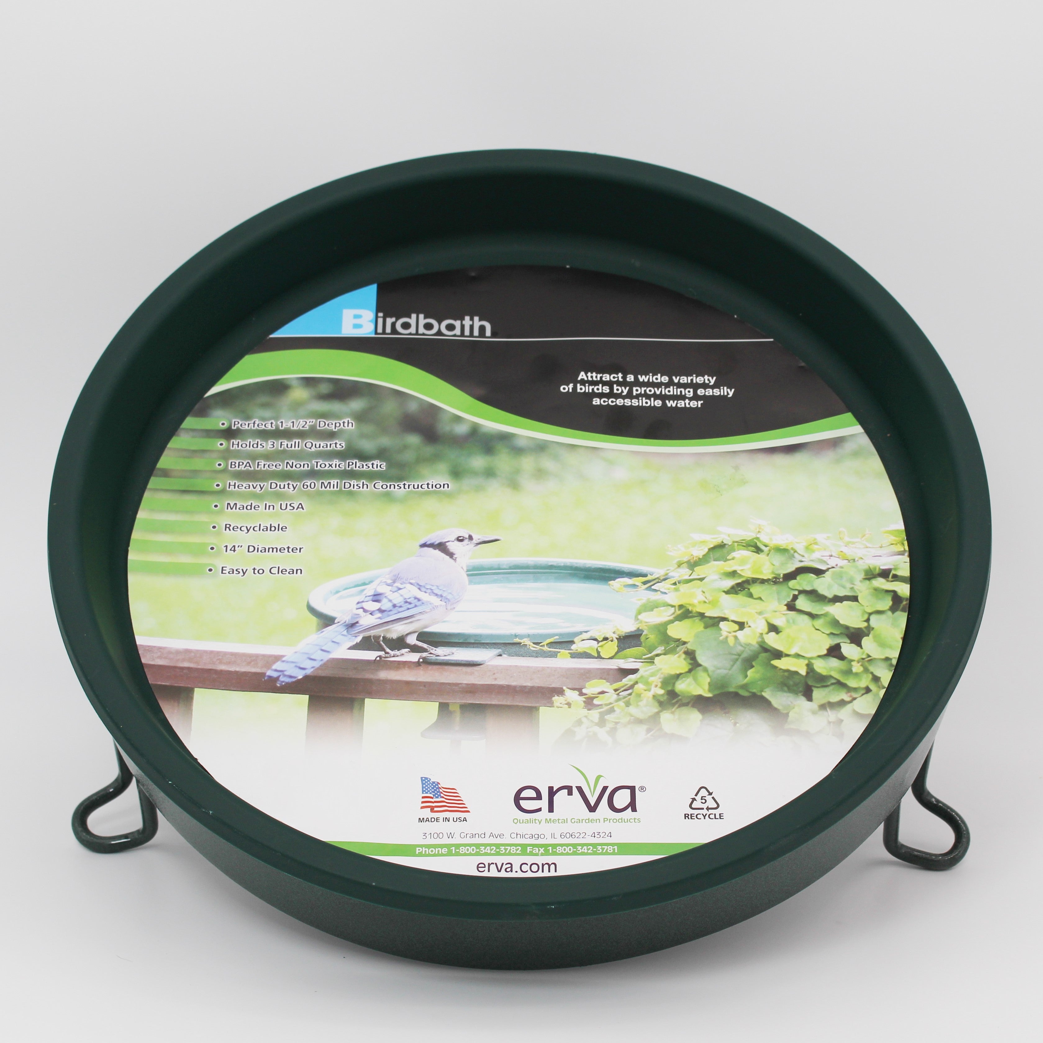 Erva Bird Bath - Green Ground Level w/ 14" Green Insert