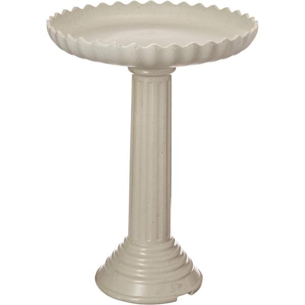 Heated Bird Bath - Gray Stone Scalloped w/ Pedestal
