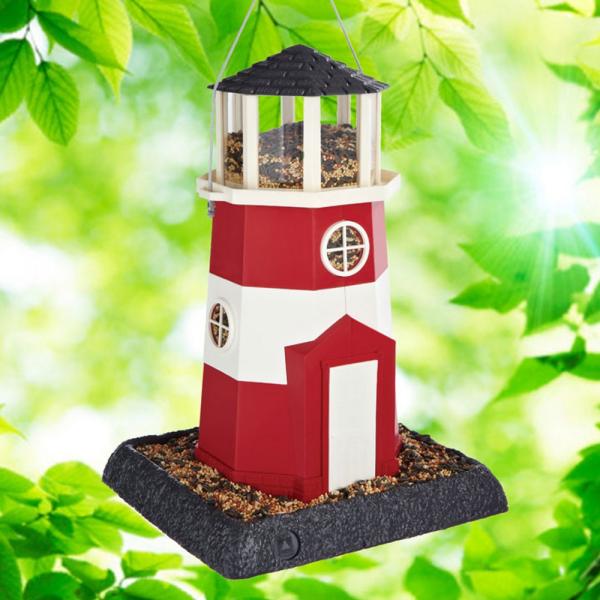 North States Village Collection - Large Red/White Lighthouse Birdfeeder