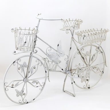 Iron Bicycle Plant Stand w/ Flower Baskets in Antique White