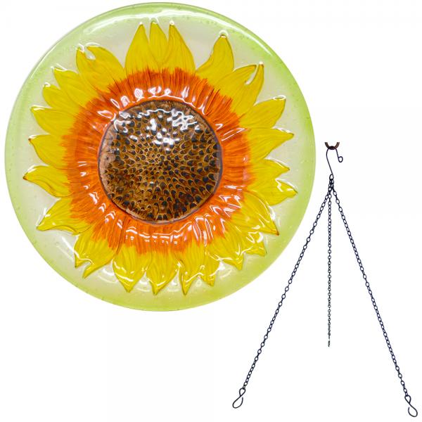 Sunflower Glass Birdbath - Hanging
