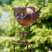 Rusty animal garden swing stake, owl style with glass ball