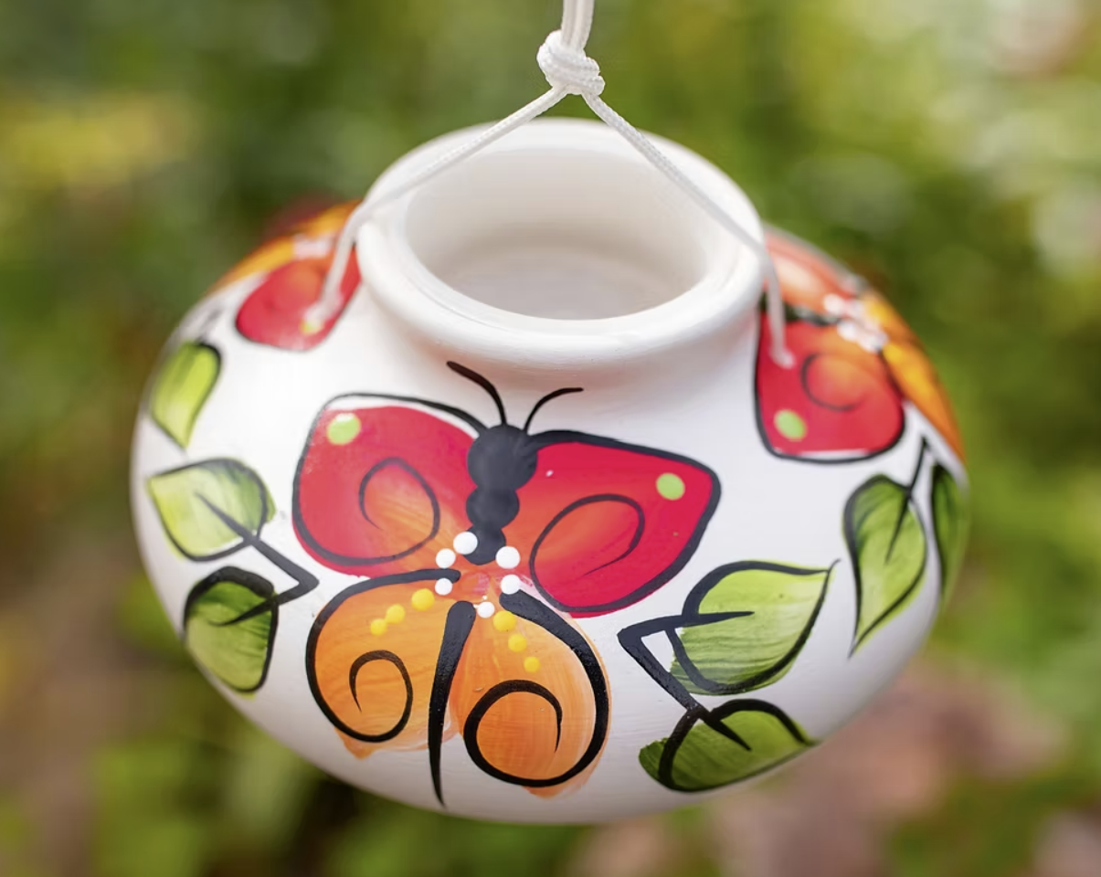 Lone Wolf Short Hummingbird Feeder - Red/Orange Mariposa