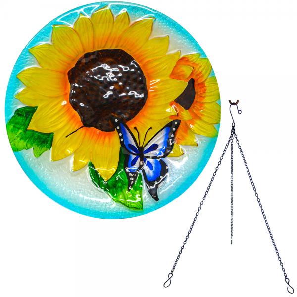Glass Bird Bath - Blooming Sunflower Hanging