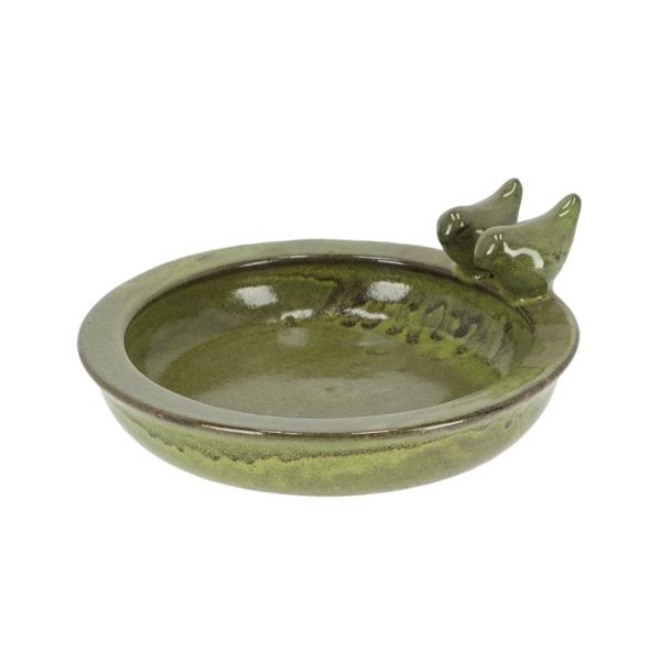 Round Bird Bath w/Birds Ceramic