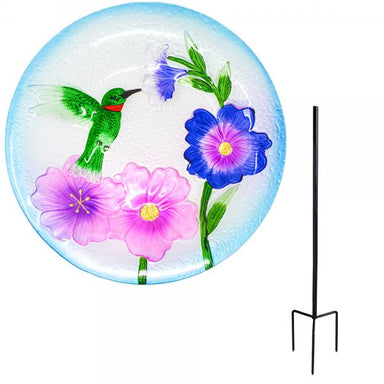 Hummingbird Glass Bird Bath w/ Stake