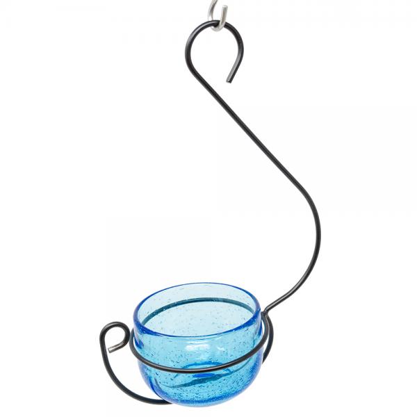 Blue Glass Hanging Treat & Mealworm Feeder
