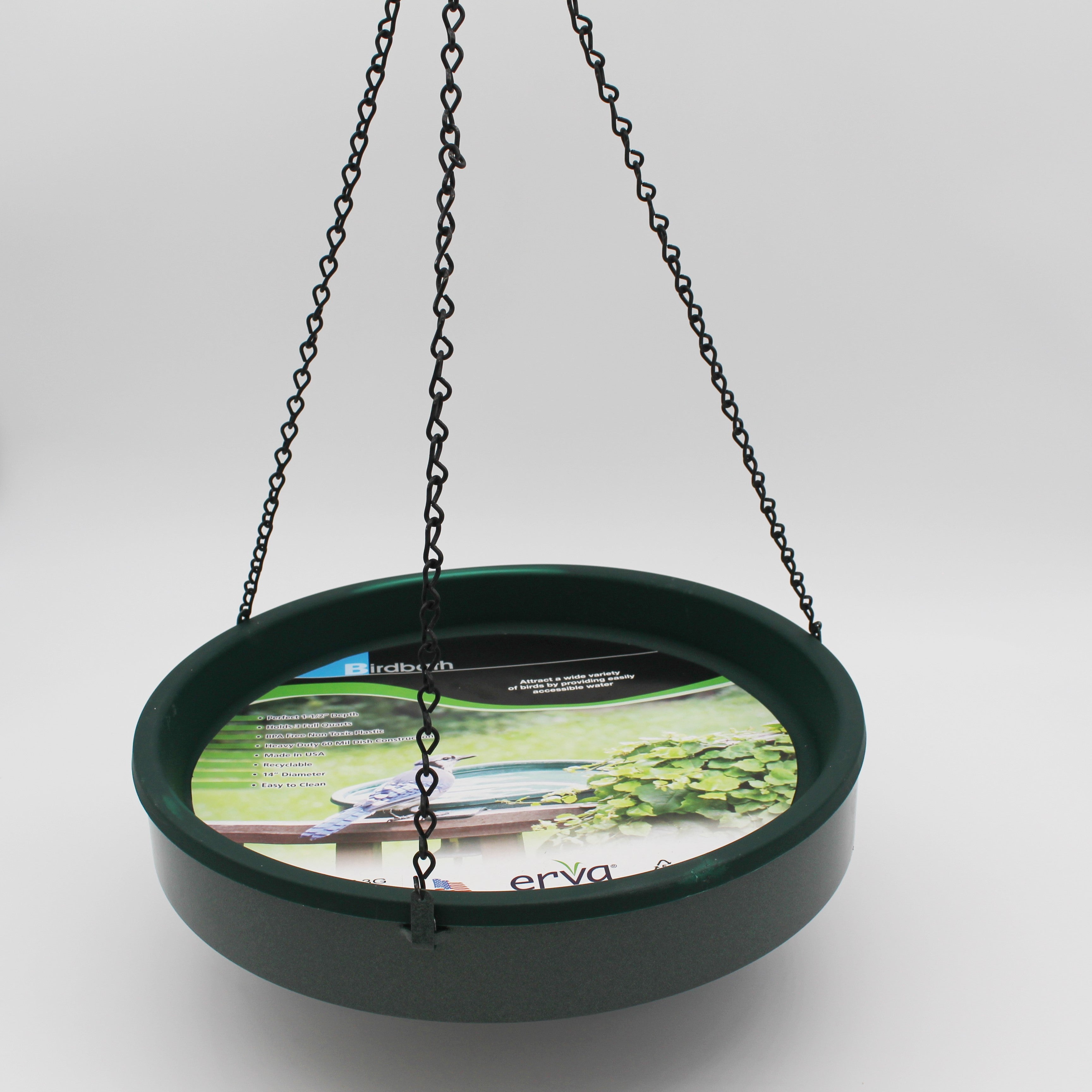Erva Hanging Bird Bath - Green w/ 14" Green Insert