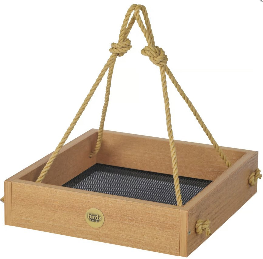 Modern Farmhouse Small Hanging Platform Bird Feeder in Natural Teak