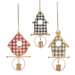 Plaid Birdhouse w/Bell Ornaments - Asst Styles