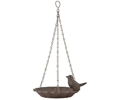 Hanging Bird Bath - Cast Iron w/ Bird Antique Brown