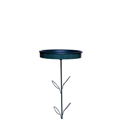Erva Stake Bird Bath - Green w/ Deco Leaves & 17" Insert