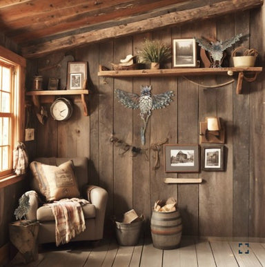 26.5 inch Zaer Great Horned Owl Bramble metal wall accent - side view