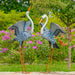 51" Tall White Neck Blue-Grey Heron Garden Figurines w/ Spread Wings - Set of 2