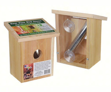 Wooden Window Bird House with Mirror