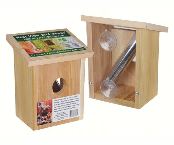 Wooden Window Bird House with Mirror