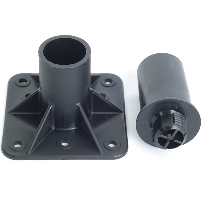 Flat-mount base plate and three-quarter inch hole adapter included with the WoodLink pole kit