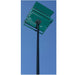 WoodLink universal pole kit installed in ground supporting a green hopper bird feeder