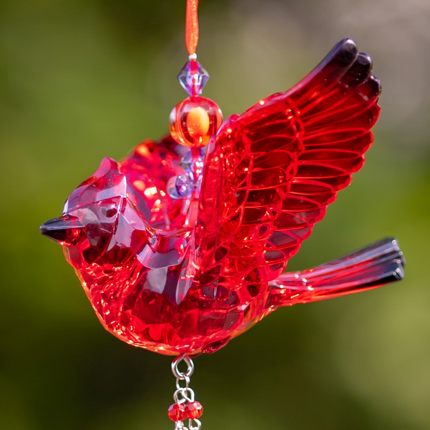 Zaer acrylic cardinal ornament, red/smoke color combination
