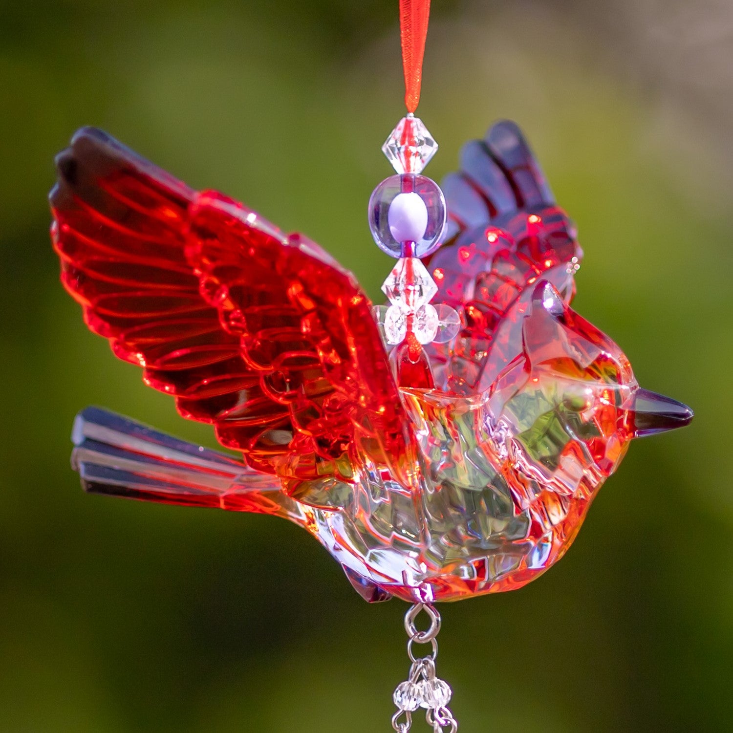 Zaer acrylic cardinal ornament, clear/red/smoke color combination