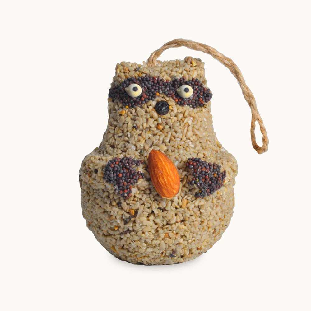 Woodland Friends Raccoon seed ornament, front view
