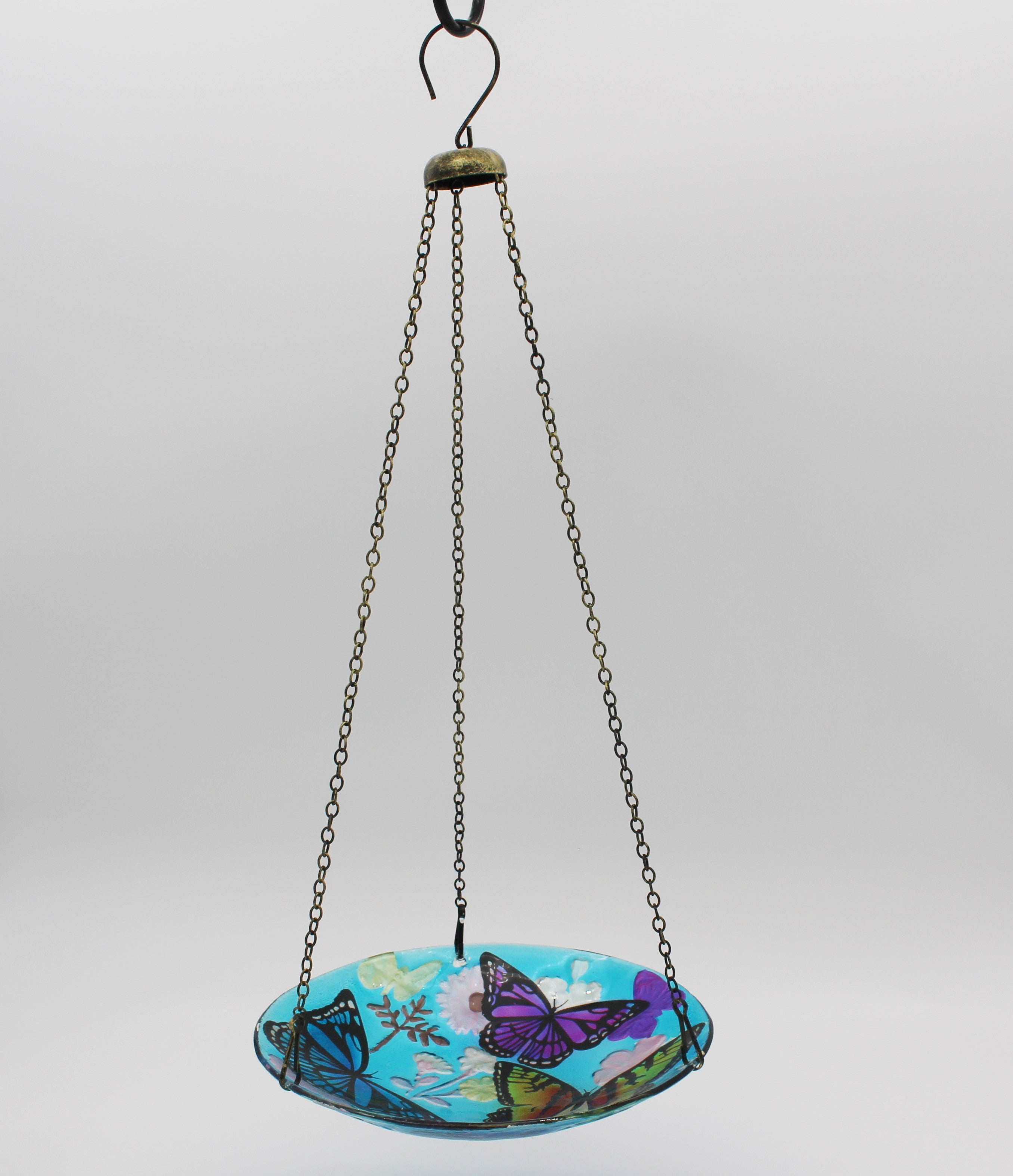Hanging Glass Birdbath Bountiful Butterfly