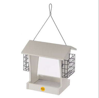 Tall Hopper Feeder w/ Suet Cages - Sea Salt Recycled Plastic