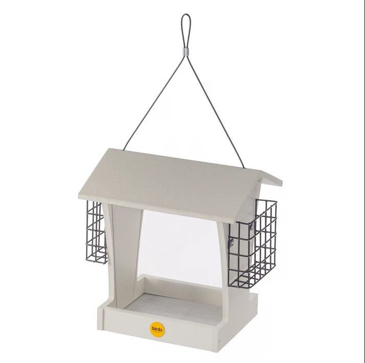 Tall Hopper Feeder w/ Suet Cages - Sea Salt Recycled Plastic
