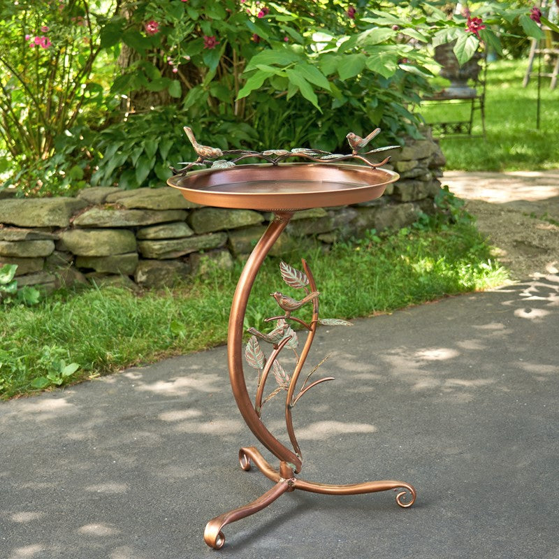 32" Tall Shallow Copper-Finished Iron Bird Bath w/ Branch Stand