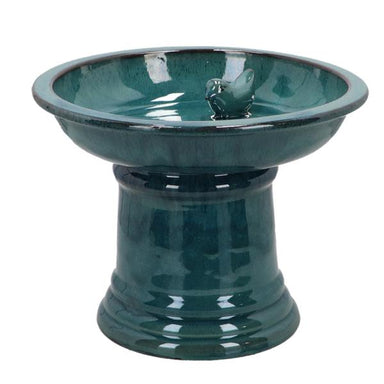 Round Bird Bath on Foot Ceramic - Teal