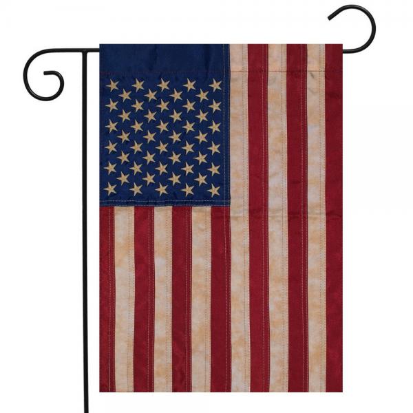 Garden Flag - Tea Stained Embroidered American Flag