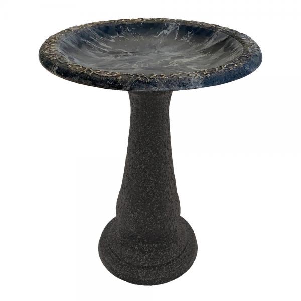 Fiber Clay Bird Bath - Charcoal Sand w/ Pedestal
