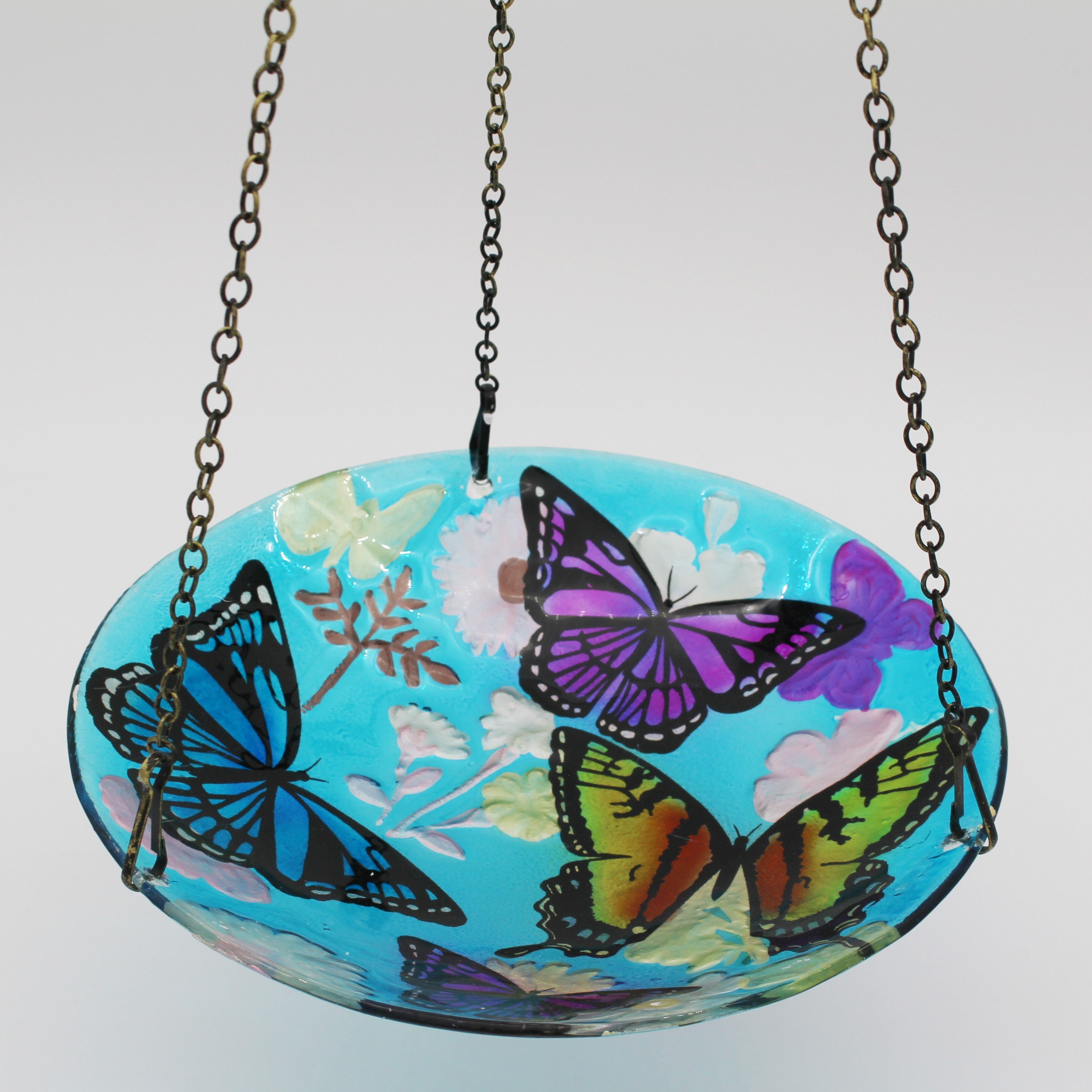 Hanging Glass Birdbath Bountiful Butterfly